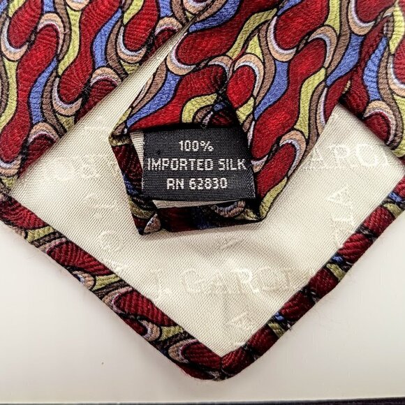 J. Garcia Red Blue Green Swirl Silk Tie - Picture 4 of 5